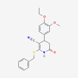 molecular formula C22H22N2O3S B5177979 2-(benzylthio)-4-(4-ethoxy-3-methoxyphenyl)-6-oxo-1,4,5,6-tetrahydro-3-pyridinecarbonitrile 