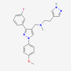 molecular formula C23H24FN5O B5178036 N-{[3-(3-fluorophenyl)-1-(4-methoxyphenyl)-1H-pyrazol-4-yl]methyl}-N-methyl-2-(1H-pyrazol-4-yl)ethanamine 