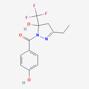 3-ethyl-1-(4-hydroxybenzoyl)-5-(trifluoromethyl)-4,5-dihydro-1H-pyrazol-5-ol