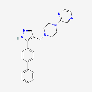 molecular formula C24H24N6 B5178279 2-(4-{[3-(4-biphenylyl)-1H-pyrazol-4-yl]methyl}-1-piperazinyl)pyrazine 