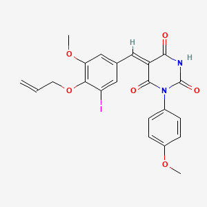 molecular formula C22H19IN2O6 B5178303 5-[4-(allyloxy)-3-iodo-5-methoxybenzylidene]-1-(4-methoxyphenyl)-2,4,6(1H,3H,5H)-pyrimidinetrione 