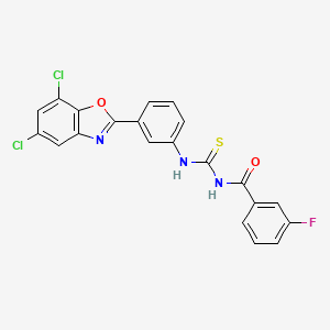 molecular formula C21H12Cl2FN3O2S B5178310 N-({[3-(5,7-dichloro-1,3-benzoxazol-2-yl)phenyl]amino}carbonothioyl)-3-fluorobenzamide 