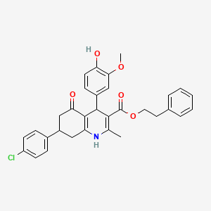 molecular formula C32H30ClNO5 B5178454 2-phenylethyl 7-(4-chlorophenyl)-4-(4-hydroxy-3-methoxyphenyl)-2-methyl-5-oxo-1,4,5,6,7,8-hexahydro-3-quinolinecarboxylate 