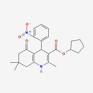 molecular formula C24H28N2O5 B5178579 cyclopentyl 2,7,7-trimethyl-4-(2-nitrophenyl)-5-oxo-1,4,5,6,7,8-hexahydro-3-quinolinecarboxylate 