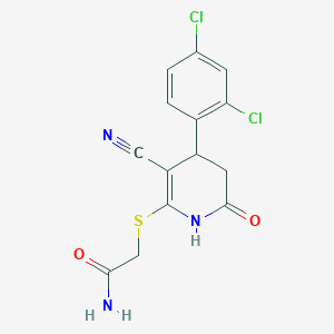 molecular formula C14H11Cl2N3O2S B5178582 2-{[3-cyano-4-(2,4-dichlorophenyl)-6-oxo-1,4,5,6-tetrahydro-2-pyridinyl]thio}acetamide 