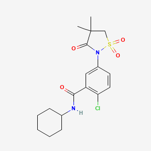 molecular formula C18H23ClN2O4S B5178809 2-chloro-N-cyclohexyl-5-(4,4-dimethyl-1,1-dioxido-3-oxo-2-isothiazolidinyl)benzamide 