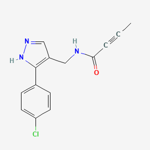 molecular formula C14H12ClN3O B5179237 N-{[3-(4-chlorophenyl)-1H-pyrazol-4-yl]methyl}-2-butynamide 