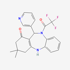 molecular formula C22H20F3N3O2 B5179266 3,3-dimethyl-11-(3-pyridinyl)-10-(trifluoroacetyl)-2,3,4,5,10,11-hexahydro-1H-dibenzo[b,e][1,4]diazepin-1-one 