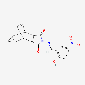 molecular formula C18H15N3O5 B5179622 4-[(2-hydroxy-5-nitrobenzylidene)amino]-4-azatetracyclo[5.3.2.0~2,6~.0~8,10~]dodec-11-ene-3,5-dione 