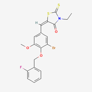 molecular formula C20H17BrFNO3S2 B5179958 5-{3-bromo-4-[(2-fluorobenzyl)oxy]-5-methoxybenzylidene}-3-ethyl-2-thioxo-1,3-thiazolidin-4-one 