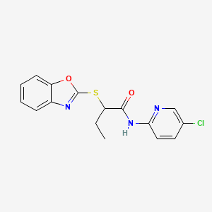 molecular formula C16H14ClN3O2S B5180004 2-(1,3-benzoxazol-2-ylthio)-N-(5-chloro-2-pyridinyl)butanamide 