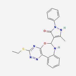 molecular formula C22H20N6O2S B5180016 4-[3-(ethylthio)-6,7-dihydro[1,2,4]triazino[5,6-d][3,1]benzoxazepin-6-yl]-3-methyl-1-phenyl-1H-pyrazol-5-ol 