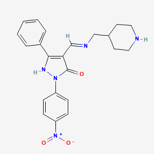 molecular formula C22H23N5O3 B5180044 2-(4-nitrophenyl)-5-phenyl-4-{[(4-piperidinylmethyl)amino]methylene}-2,4-dihydro-3H-pyrazol-3-one 