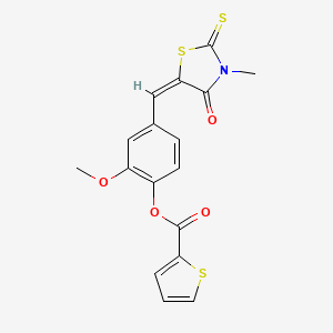 molecular formula C17H13NO4S3 B5180103 2-methoxy-4-[(3-methyl-4-oxo-2-thioxo-1,3-thiazolidin-5-ylidene)methyl]phenyl 2-thiophenecarboxylate 