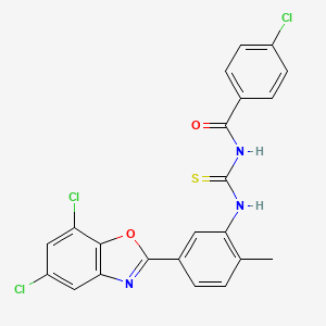 molecular formula C22H14Cl3N3O2S B5180504 4-chloro-N-({[5-(5,7-dichloro-1,3-benzoxazol-2-yl)-2-methylphenyl]amino}carbonothioyl)benzamide 
