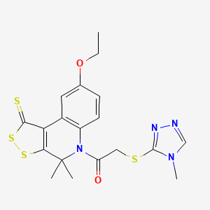 molecular formula C19H20N4O2S4 B5180608 8-ethoxy-4,4-dimethyl-5-{[(4-methyl-4H-1,2,4-triazol-3-yl)thio]acetyl}-4,5-dihydro-1H-[1,2]dithiolo[3,4-c]quinoline-1-thione 