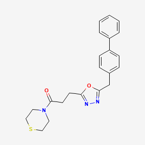molecular formula C22H23N3O2S B5181031 4-{3-[5-(4-biphenylylmethyl)-1,3,4-oxadiazol-2-yl]propanoyl}thiomorpholine 