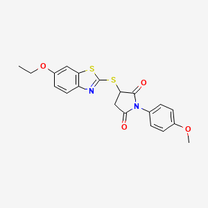 molecular formula C20H18N2O4S2 B5181125 3-[(6-ethoxy-1,3-benzothiazol-2-yl)thio]-1-(4-methoxyphenyl)-2,5-pyrrolidinedione 