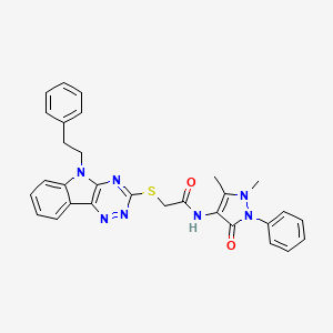 molecular formula C30H27N7O2S B5181343 N-(1,5-dimethyl-3-oxo-2-phenyl-2,3-dihydro-1H-pyrazol-4-yl)-2-{[5-(2-phenylethyl)-5H-[1,2,4]triazino[5,6-b]indol-3-yl]thio}acetamide 