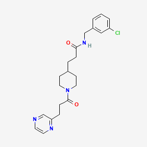 molecular formula C22H27ClN4O2 B5181479 N-(3-chlorobenzyl)-3-{1-[3-(2-pyrazinyl)propanoyl]-4-piperidinyl}propanamide 