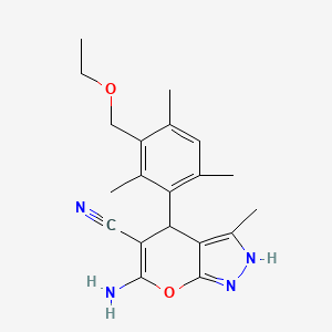 molecular formula C20H24N4O2 B5181562 6-amino-4-[3-(ethoxymethyl)-2,4,6-trimethylphenyl]-3-methyl-1,4-dihydropyrano[2,3-c]pyrazole-5-carbonitrile 
