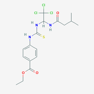 molecular formula C17H22Cl3N3O3S B5181587 ethyl 4-{[({2,2,2-trichloro-1-[(3-methylbutanoyl)amino]ethyl}amino)carbonothioyl]amino}benzoate 