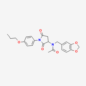 molecular formula C23H24N2O6 B5181675 N-(1,3-benzodioxol-5-ylmethyl)-N-[2,5-dioxo-1-(4-propoxyphenyl)-3-pyrrolidinyl]acetamide 