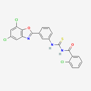 2-chloro-N-({[3-(5,7-dichloro-1,3-benzoxazol-2-yl)phenyl]amino}carbonothioyl)benzamide
