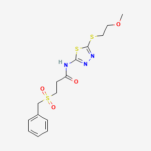 molecular formula C15H19N3O4S3 B5181910 3-(benzylsulfonyl)-N-{5-[(2-methoxyethyl)thio]-1,3,4-thiadiazol-2-yl}propanamide 