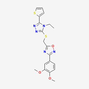 molecular formula C19H19N5O3S2 B5182093 3-(3,4-dimethoxyphenyl)-5-({[4-ethyl-5-(2-thienyl)-4H-1,2,4-triazol-3-yl]thio}methyl)-1,2,4-oxadiazole 