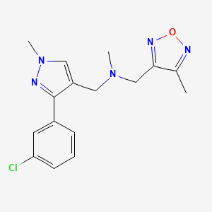 molecular formula C16H18ClN5O B5182389 1-[3-(3-chlorophenyl)-1-methyl-1H-pyrazol-4-yl]-N-methyl-N-[(4-methyl-1,2,5-oxadiazol-3-yl)methyl]methanamine 