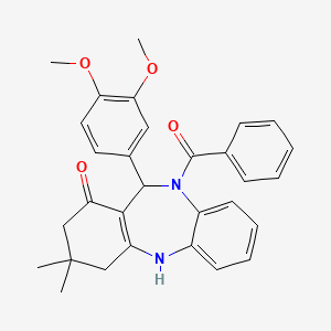 molecular formula C30H30N2O4 B5182657 10-benzoyl-11-(3,4-dimethoxyphenyl)-3,3-dimethyl-2,3,4,5,10,11-hexahydro-1H-dibenzo[b,e][1,4]diazepin-1-one 