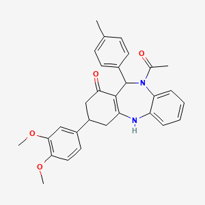 10-acetyl-3-(3,4-dimethoxyphenyl)-11-(4-methylphenyl)-2,3,4,5,10,11-hexahydro-1H-dibenzo[b,e][1,4]diazepin-1-one