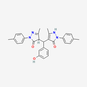 molecular formula C29H28N4O3 B5182936 4-[[5-hydroxy-3-methyl-1-(4-methylphenyl)-1H-pyrazol-4-yl](3-hydroxyphenyl)methyl]-5-methyl-2-(4-methylphenyl)-2,4-dihydro-3H-pyrazol-3-one 