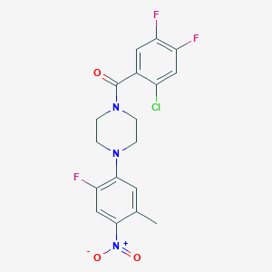 molecular formula C18H15ClF3N3O3 B5182967 1-(2-chloro-4,5-difluorobenzoyl)-4-(2-fluoro-5-methyl-4-nitrophenyl)piperazine 