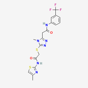 molecular formula C18H17F3N6O2S2 B5183071 2-[4-methyl-5-({2-[(4-methyl-1,3-thiazol-2-yl)amino]-2-oxoethyl}thio)-4H-1,2,4-triazol-3-yl]-N-[3-(trifluoromethyl)phenyl]acetamide 