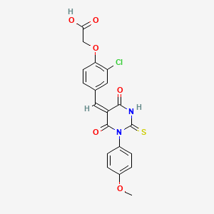 (2-chloro-4-{[1-(4-methoxyphenyl)-4,6-dioxo-2-thioxotetrahydro-5(2H)-pyrimidinylidene]methyl}phenoxy)acetic acid