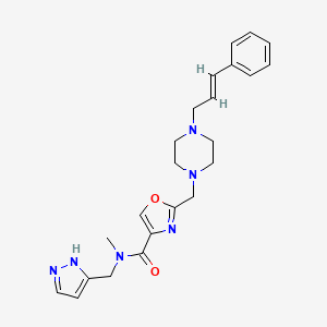 molecular formula C23H28N6O2 B5183604 N-methyl-2-({4-[(2E)-3-phenyl-2-propen-1-yl]-1-piperazinyl}methyl)-N-(1H-pyrazol-5-ylmethyl)-1,3-oxazole-4-carboxamide 