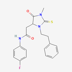 molecular formula C20H20FN3O2S B5183768 N-(4-fluorophenyl)-2-[1-methyl-5-oxo-3-(2-phenylethyl)-2-thioxo-4-imidazolidinyl]acetamide 