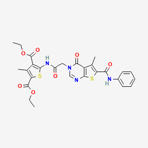 molecular formula C27H26N4O7S2 B5183849 diethyl 5-({[6-(anilinocarbonyl)-5-methyl-4-oxothieno[2,3-d]pyrimidin-3(4H)-yl]acetyl}amino)-3-methyl-2,4-thiophenedicarboxylate 