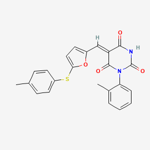 molecular formula C23H18N2O4S B5183907 1-(2-methylphenyl)-5-({5-[(4-methylphenyl)thio]-2-furyl}methylene)-2,4,6(1H,3H,5H)-pyrimidinetrione 