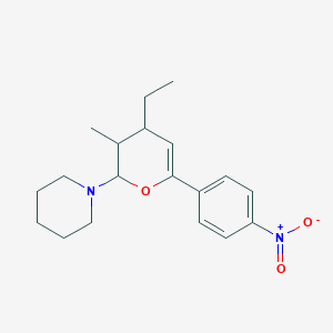 1-[4-ethyl-3-methyl-6-(4-nitrophenyl)-3,4-dihydro-2H-pyran-2-yl]piperidine