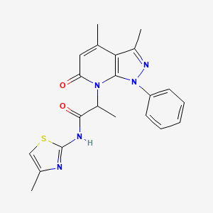 molecular formula C21H21N5O2S B5184394 2-(3,4-dimethyl-6-oxo-1-phenyl-1,6-dihydro-7H-pyrazolo[3,4-b]pyridin-7-yl)-N-(4-methyl-1,3-thiazol-2-yl)propanamide 