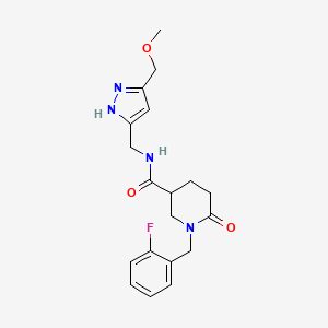 molecular formula C19H23FN4O3 B5184405 1-(2-fluorobenzyl)-N-{[5-(methoxymethyl)-1H-pyrazol-3-yl]methyl}-6-oxo-3-piperidinecarboxamide 