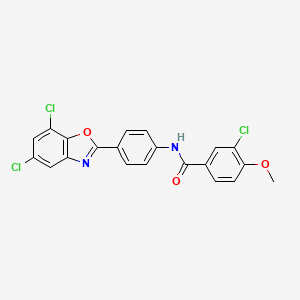 molecular formula C21H13Cl3N2O3 B5184414 3-chloro-N-[4-(5,7-dichloro-1,3-benzoxazol-2-yl)phenyl]-4-methoxybenzamide 