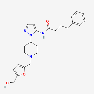 molecular formula C24H30N4O3 B5184595 N-[1-(1-{[5-(hydroxymethyl)-2-furyl]methyl}-4-piperidinyl)-1H-pyrazol-5-yl]-4-phenylbutanamide 