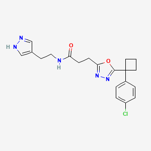 molecular formula C20H22ClN5O2 B5184921 3-{5-[1-(4-chlorophenyl)cyclobutyl]-1,3,4-oxadiazol-2-yl}-N-[2-(1H-pyrazol-4-yl)ethyl]propanamide 