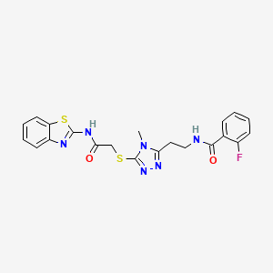 molecular formula C21H19FN6O2S2 B5184954 N-[2-(5-{[2-(1,3-benzothiazol-2-ylamino)-2-oxoethyl]thio}-4-methyl-4H-1,2,4-triazol-3-yl)ethyl]-2-fluorobenzamide 