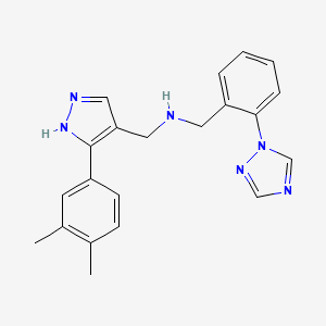 molecular formula C21H22N6 B5185038 1-[3-(3,4-dimethylphenyl)-1H-pyrazol-4-yl]-N-[2-(1H-1,2,4-triazol-1-yl)benzyl]methanamine 