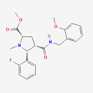 molecular formula C22H25FN2O4 B5185275 methyl (2S*,4S*,5R*)-5-(2-fluorophenyl)-4-{[(2-methoxybenzyl)amino]carbonyl}-1-methyl-2-pyrrolidinecarboxylate 